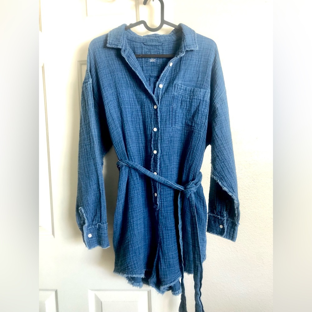 aerie Indigo Blue Textured Gauze Romper